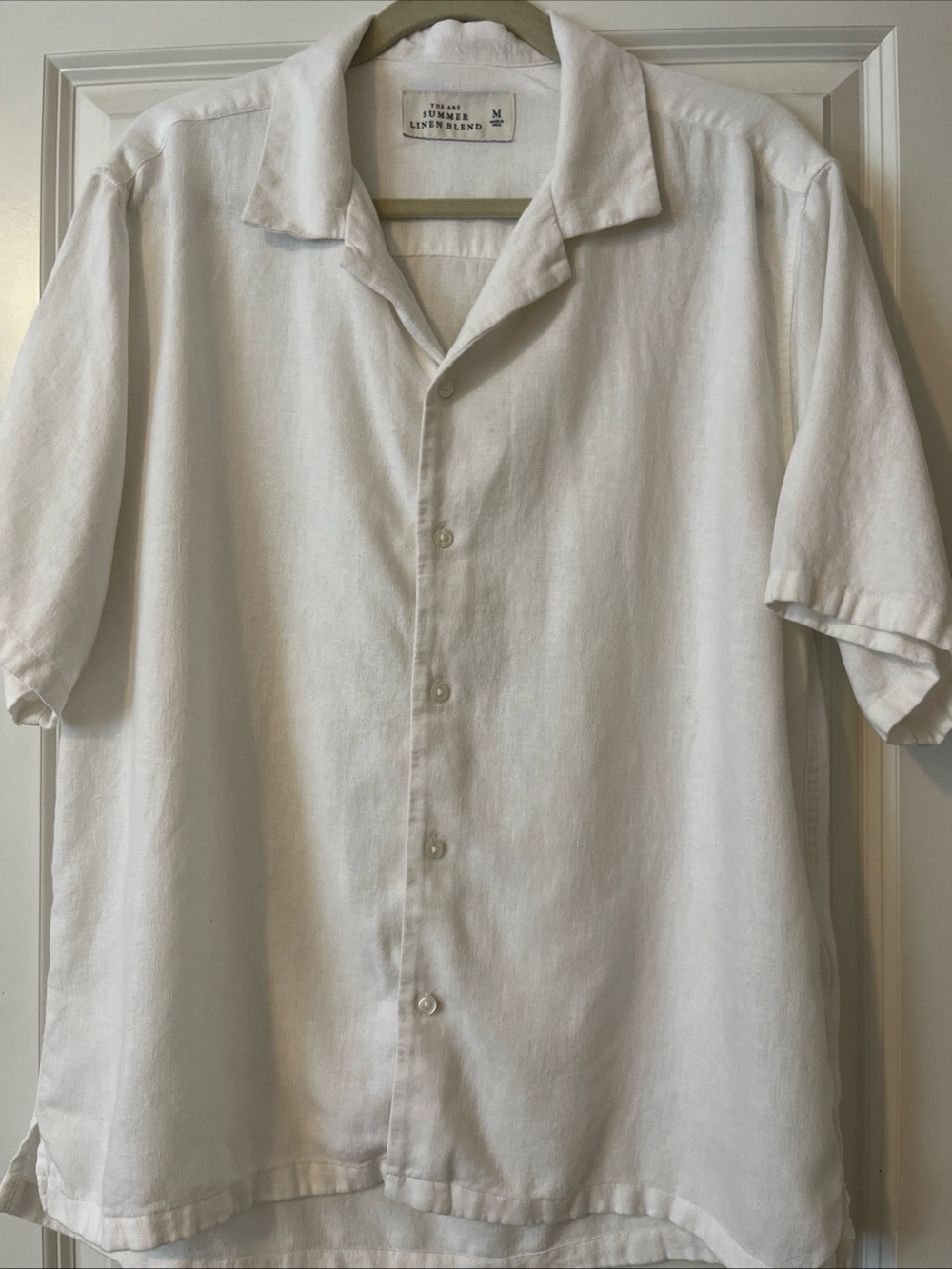 Abercrombie & Fitch Summer Linen Blend White Short-Sleeve Button Down Shirt